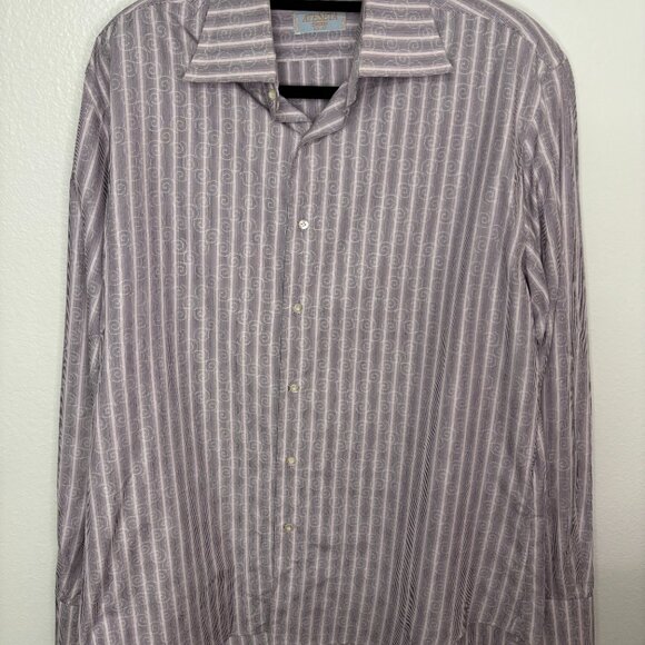 Ateseta Firenze Men's Swirls and Stripes Dress Shirt - Size 43/17 - Picture 1 of 3